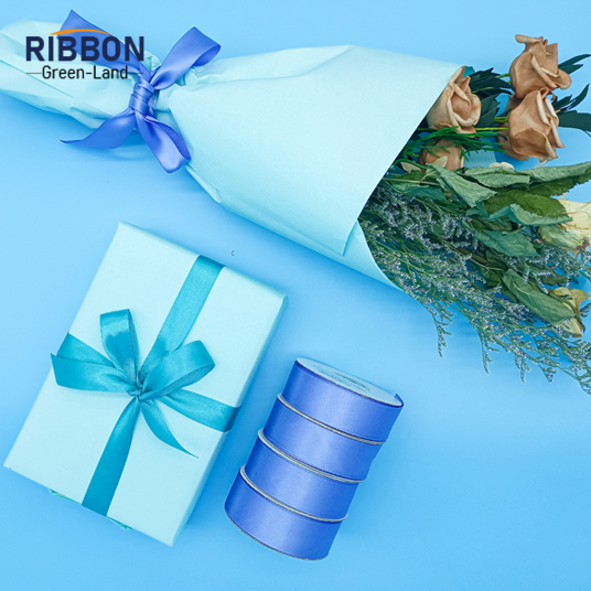 Polyester Single Face Satin Blue Matt Ribbon