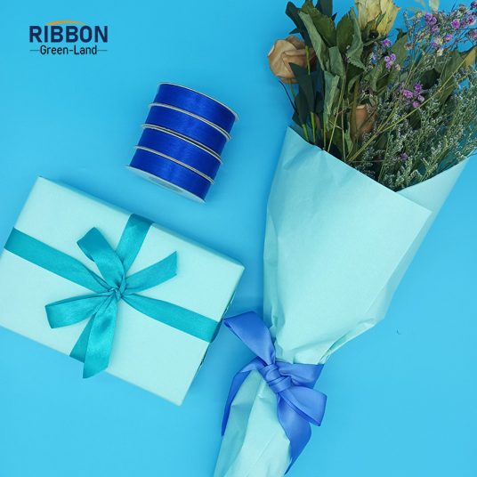 Polyester Single Face Satin Blue Shine Ribbon