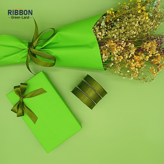Polyester Double Face Satin Green Matt Ribbon
