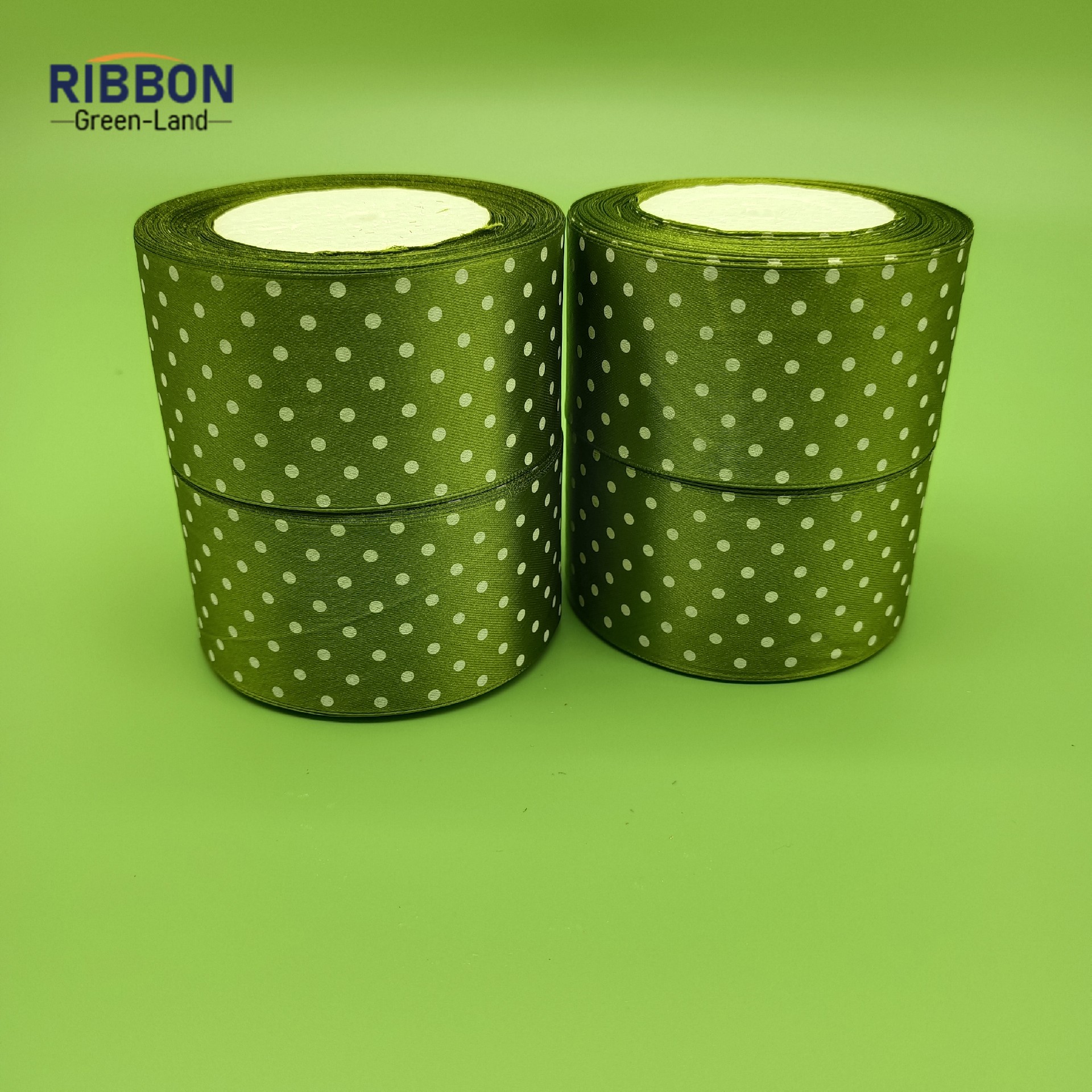 Screen Printing  Green Ribbon with White Dot