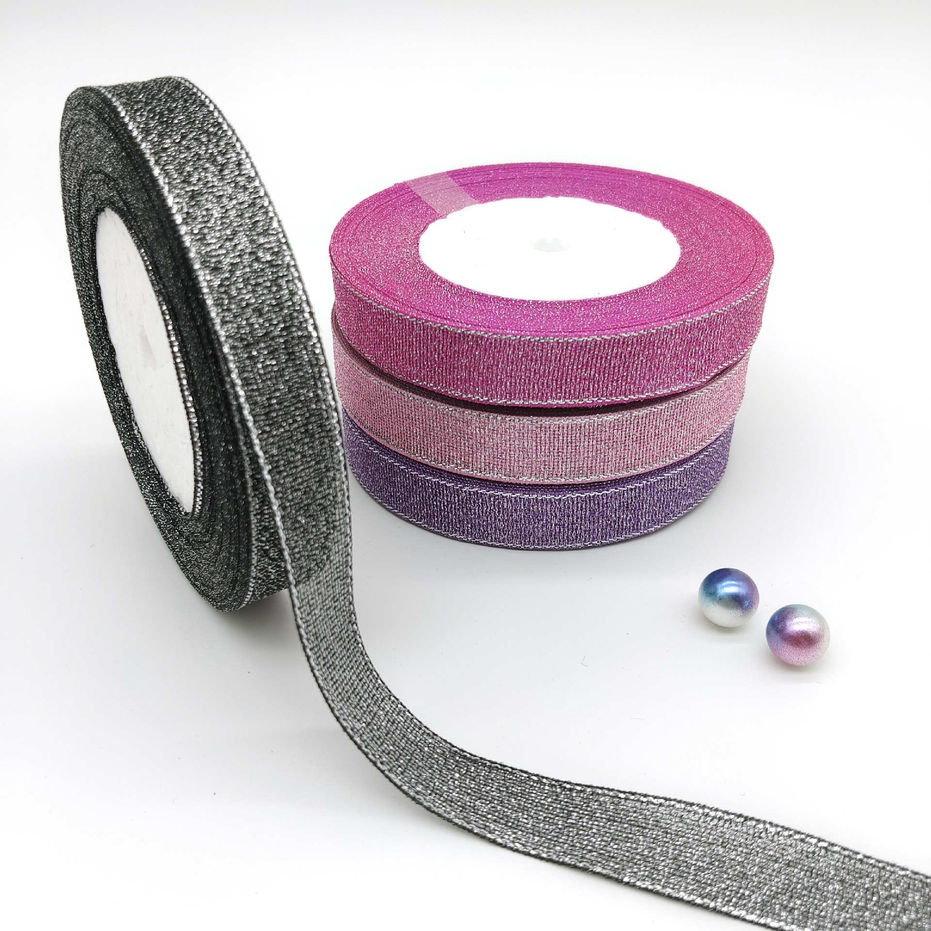 Colorful Metallic Ribbon with Silver lines