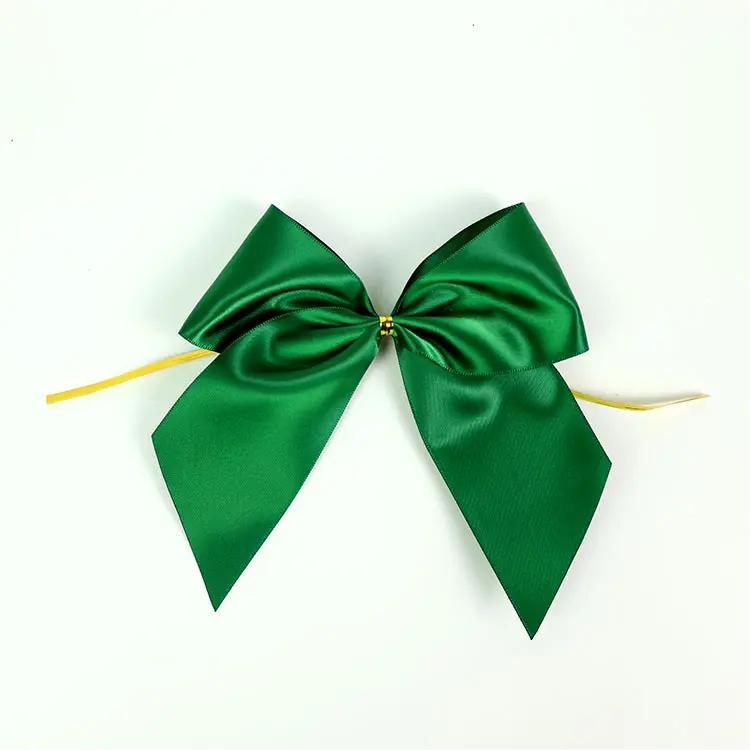 Custom Handmade Adjustable Pre-tied Bilayer Bows Solid Color Pre Made Elastic Satin Ribbon Bow